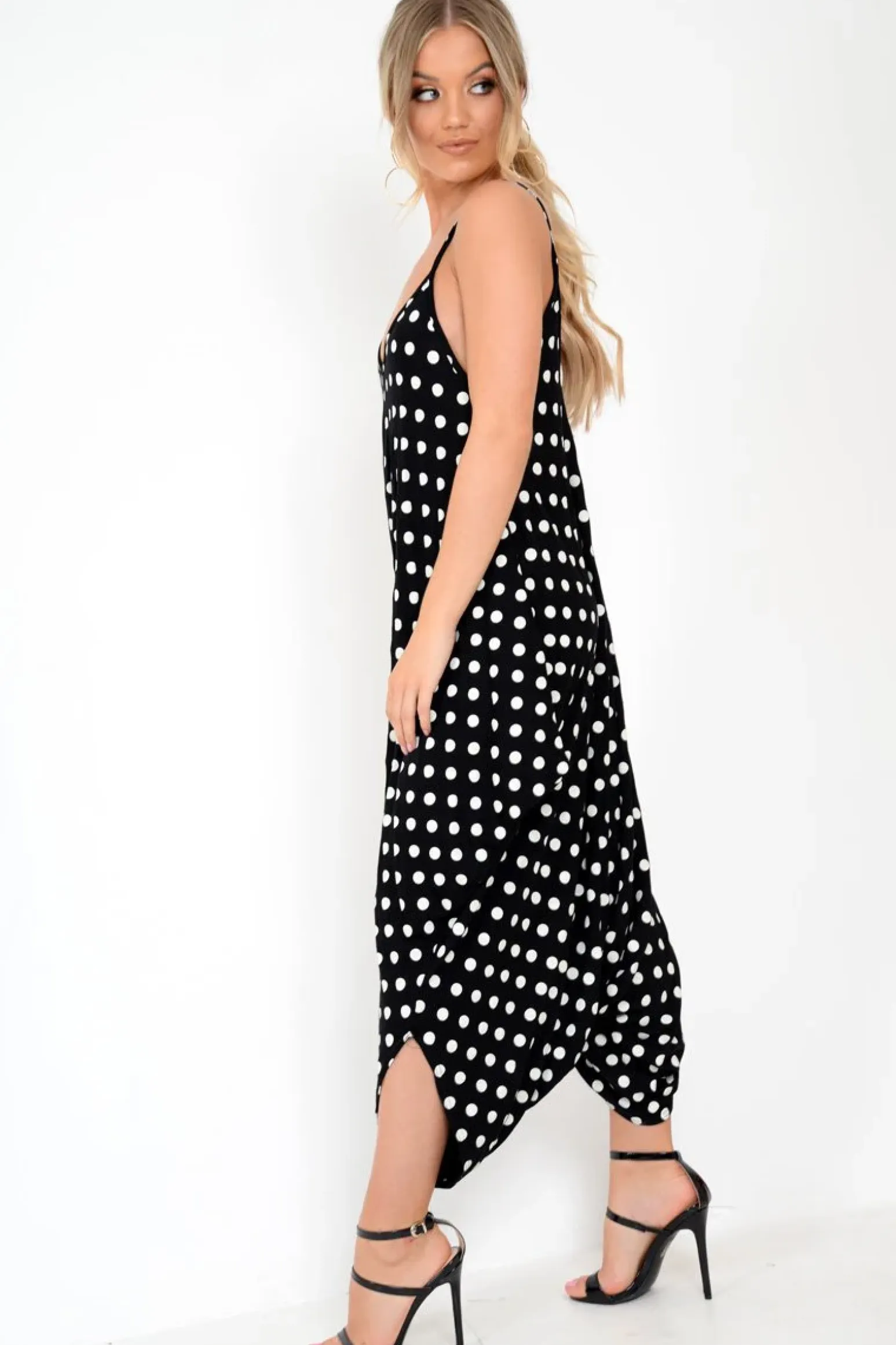 Rebellious Fashion Black Polka Dot Oversized Jersey Jumpsuit - Samra