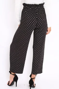 Rebellious Fashion Black Polka Dot Paper Bag Waist Wide Legged Pleated Trousers - Louise