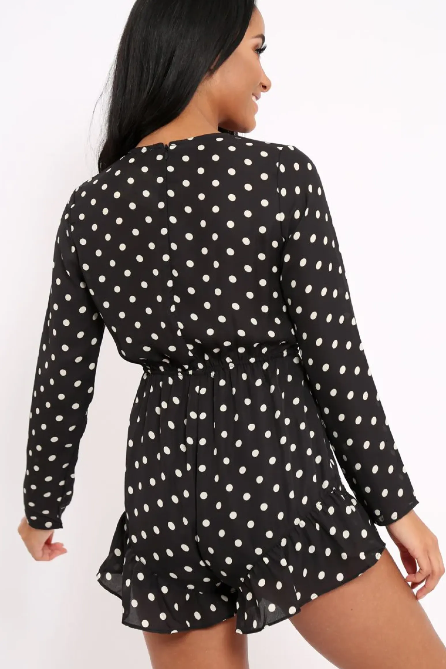 Rebellious Fashion Black Polka Dot Tie Front Playsuit - Jem