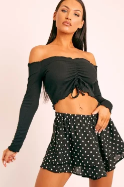 Rebellious Fashion Black Polka Dot Tiered Shorts - Maiyah