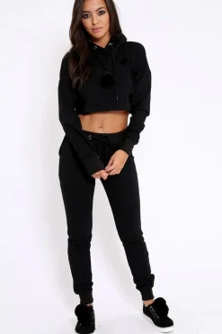 Rebellious Fashion Black Pom pom Loungewear Set - Sacha
