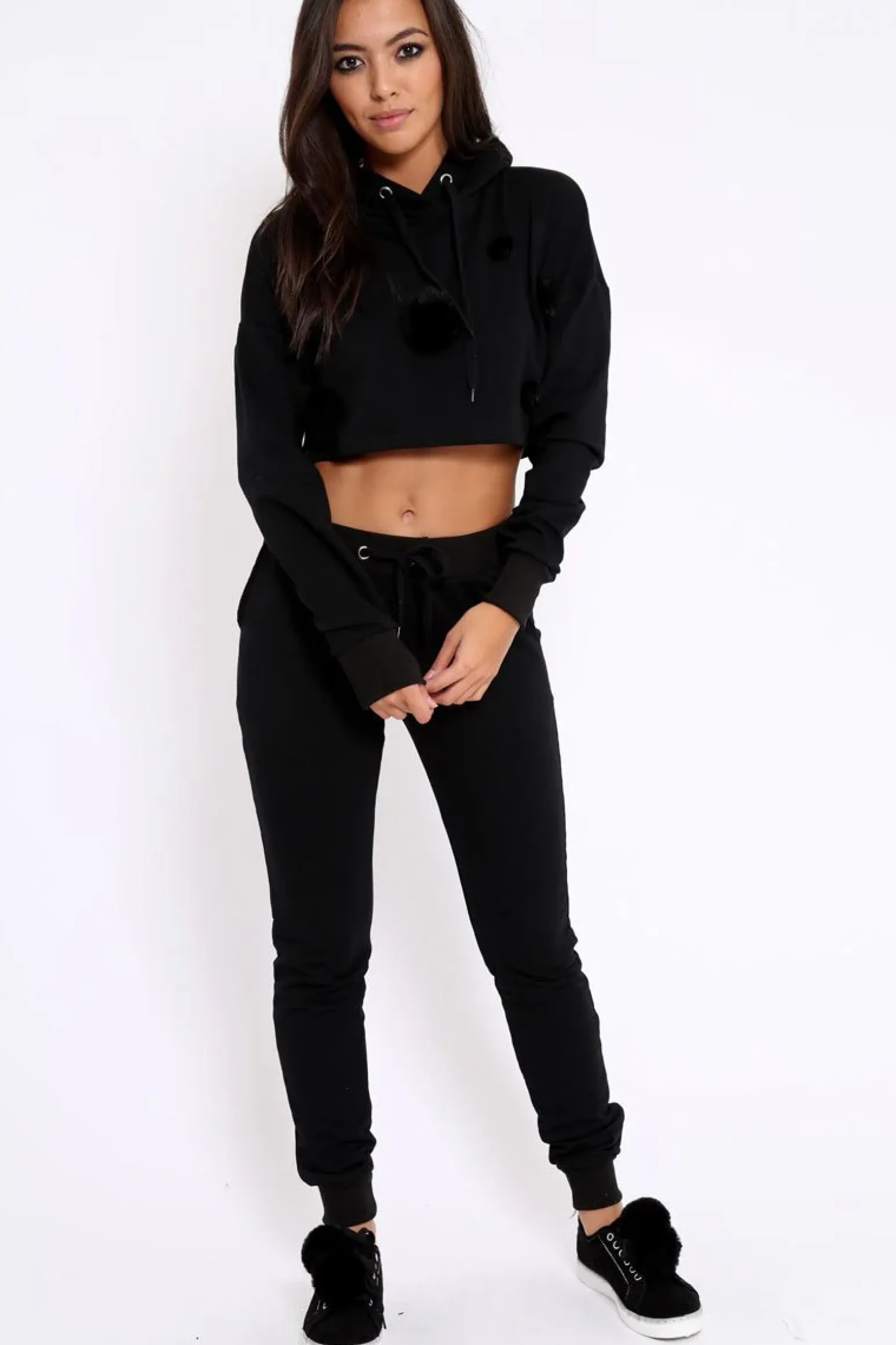 Rebellious Fashion Black Pom pom Loungewear Set - Sacha