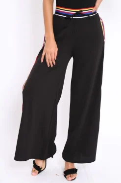 Rebellious Fashion Black Popper Pants with Multi Stripe Trim - Kendria