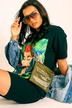 Rebellious Fashion Black Printed T-shirt and Cycling Shorts Co-Ord - Eliza
