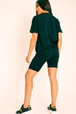 Rebellious Fashion Black Printed T-shirt and Cycling Shorts Co-Ord - Eliza