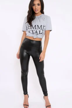 Rebellious Fashion Black PU Coated Leggings - Tayler
