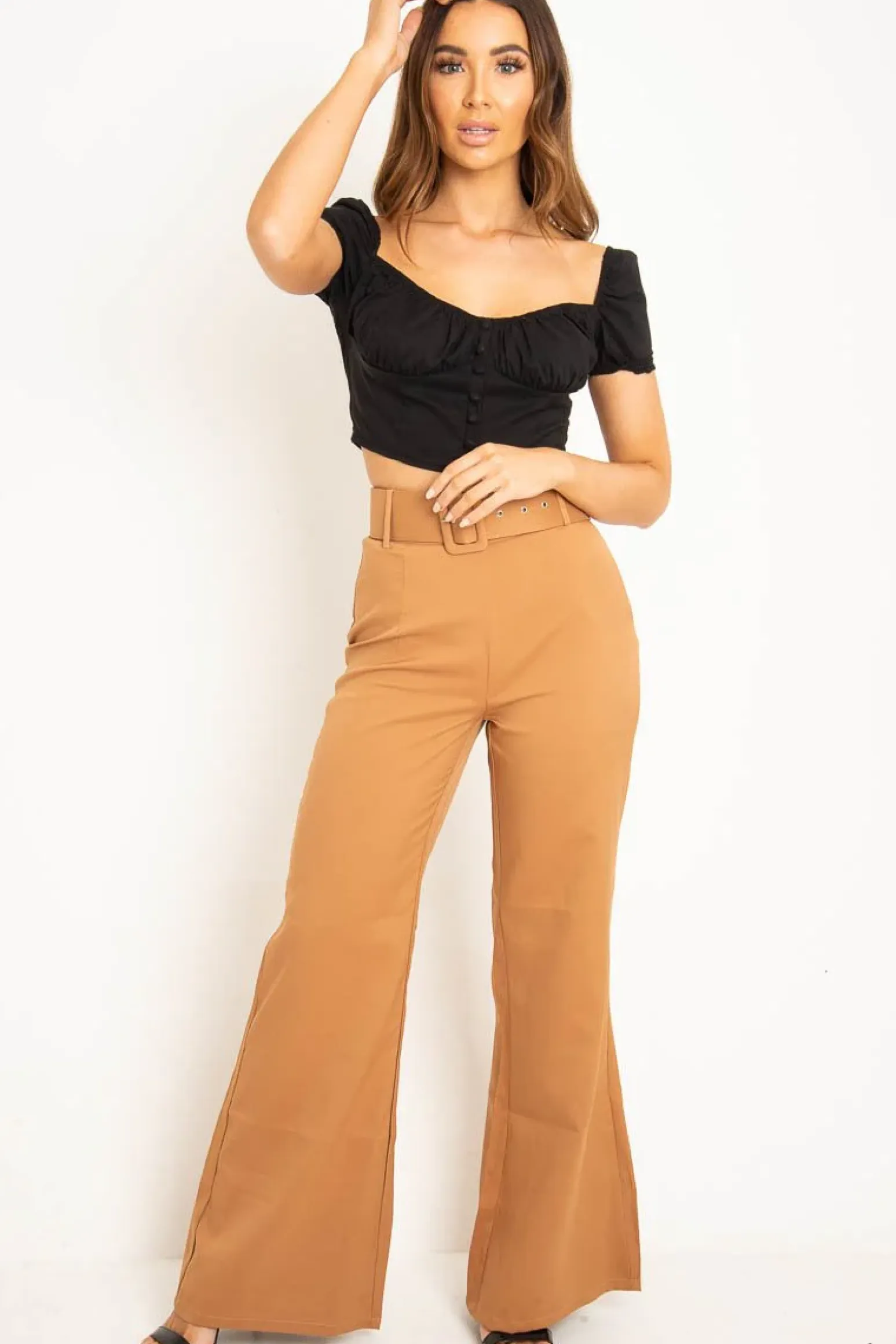 Rebellious Fashion Black Puff Sleeve Button Front Crop Top - Belicia