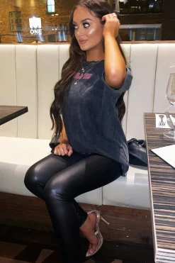 Rebellious Fashion Black PU High Waisted Leggings - Emra
