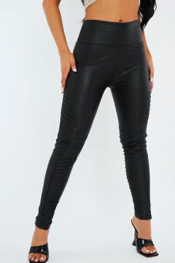 Rebellious Fashion Black PU Leather Biker Leggings - Paz