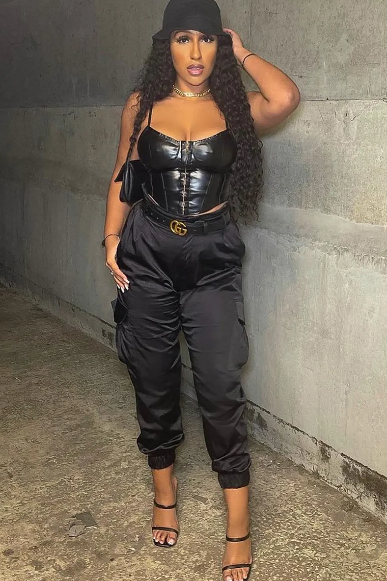 Rebellious Fashion Black PU Leather Hook And Eye Corset Crop Top - Zelah