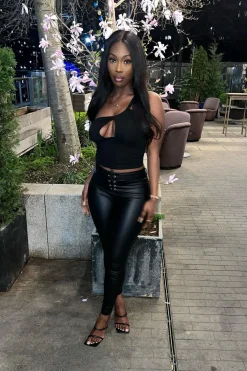 Rebellious Fashion Black PU Leather Lace Up Front Leggings - Krina