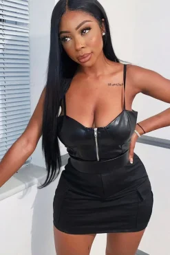 Rebellious Fashion Black PU Zip Front Bralet - Linsa