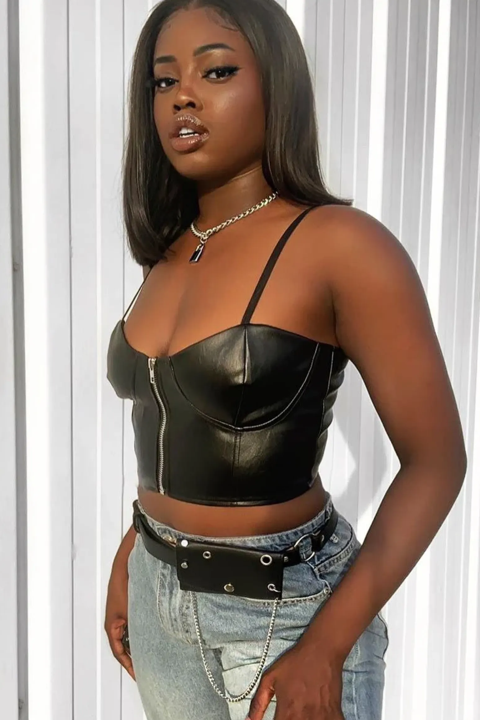 Rebellious Fashion Black PU Zip Front Bralet - Linsa