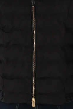 Rebellious Fashion Black Quilted Coat with Faux Fur Hood - Vega