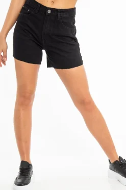 Rebellious Fashion Black Raw Hem High Waist Denim Shorts - Atlanta