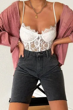 Rebellious Fashion Black Raw Hem Longline Denim Shorts - Melissa