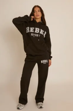 Rebellious Fashion Black Rebel Sport Wide Leg Joggers - Luciana