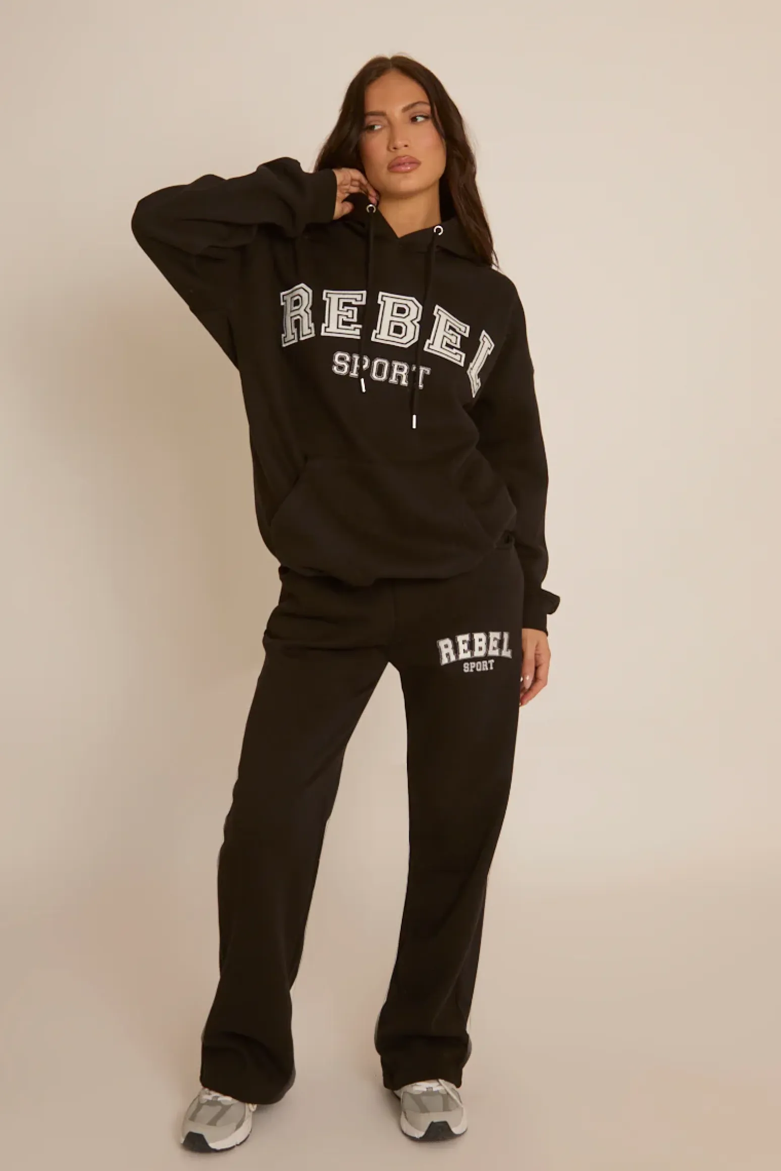 Rebellious Fashion Black Rebel Sport Wide Leg Joggers - Luciana