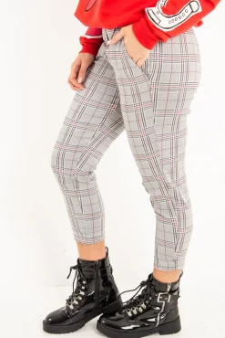 Rebellious Fashion Black Red Check Ruffle Waist Skinny Trousers - Lecy