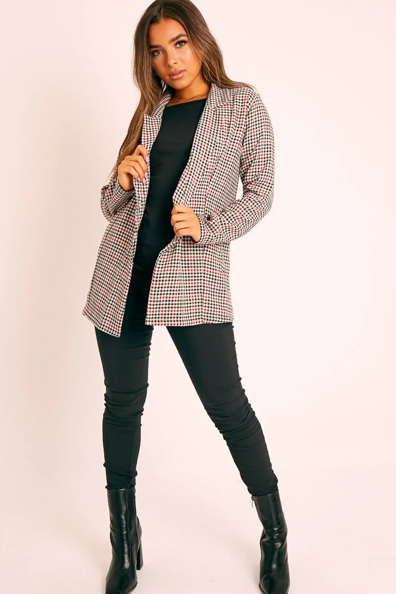 Rebellious Fashion Black Red Gingham Print Blazer - Hollie