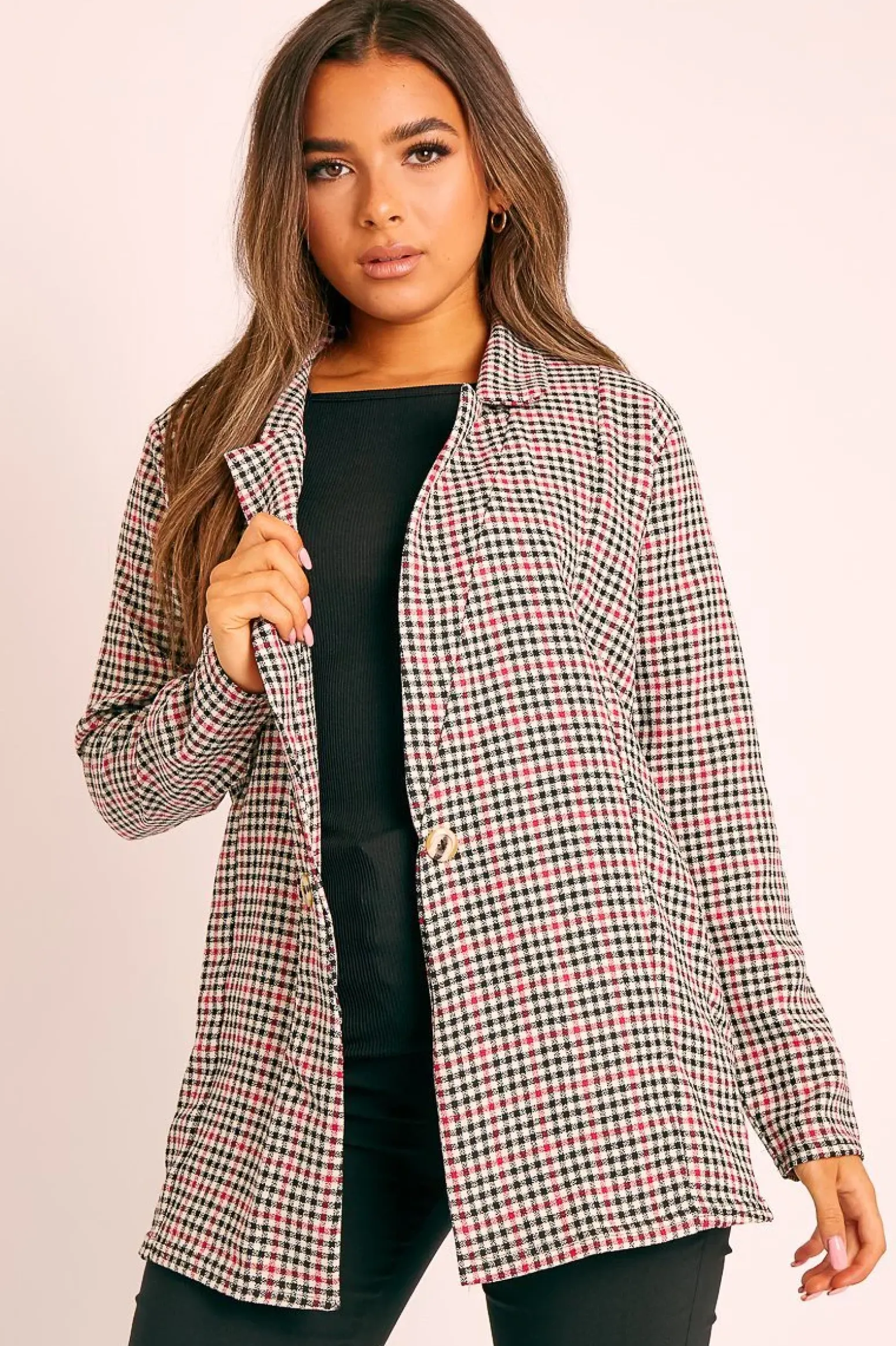 Rebellious Fashion Black Red Gingham Print Blazer - Hollie