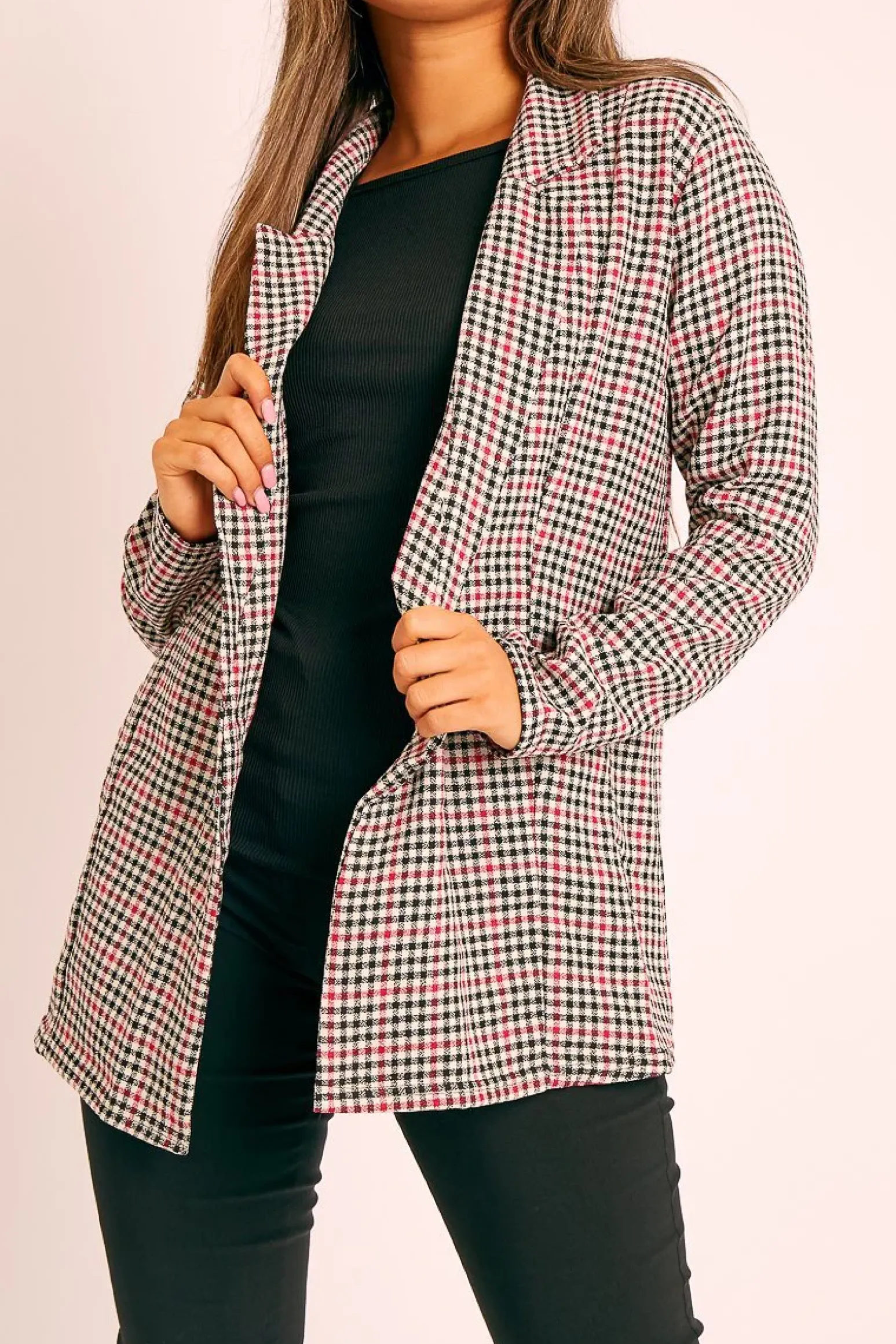 Rebellious Fashion Black Red Gingham Print Blazer - Hollie