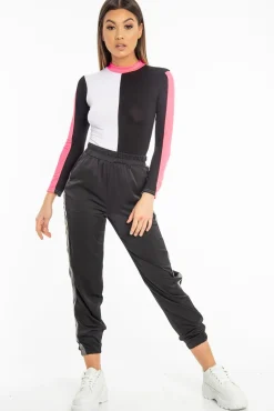 Rebellious Fashion Black Reflective Stripe Detail Joggers - Rosealee
