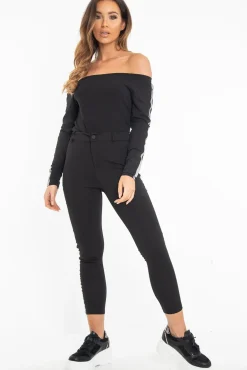 Rebellious Fashion Black Reflective Stripe Side Cigarette Trousers - Nicky