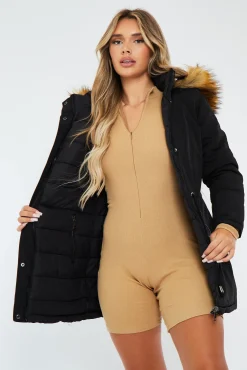 Rebellious Fashion Black Reversible Fur Hood Parka Jacket - Cambri