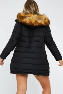 Rebellious Fashion Black Reversible Fur Hood Parka Jacket - Cambri