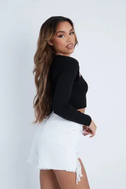 Rebellious Fashion Black Ribbed Arm Warmer Crop Top - Zylee