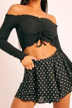 Rebellious Fashion Black Ribbed Bardot Crop Top - Daniah