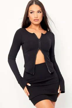 Rebellious Fashion Black Ribbed Bodycon Mini Skirt - Jasline