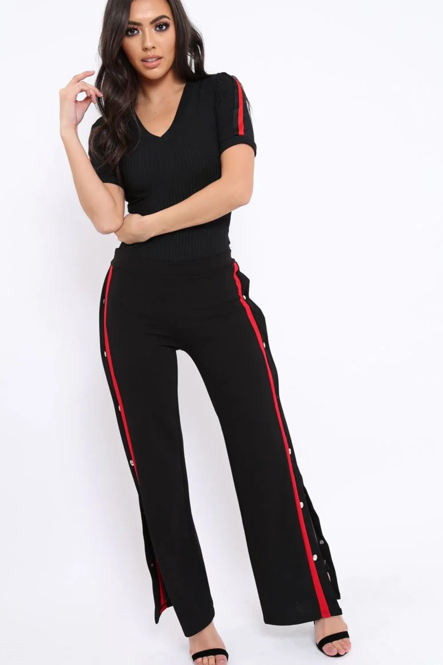 Rebellious Fashion Black Ribbed Bodysuit with Contrast Trim - Libi