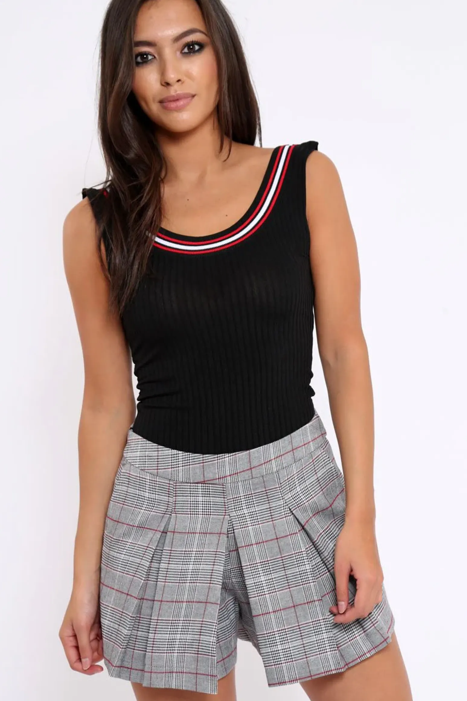 Rebellious Fashion Black Ribbed Bodysuit with Sport Trim - Tracey