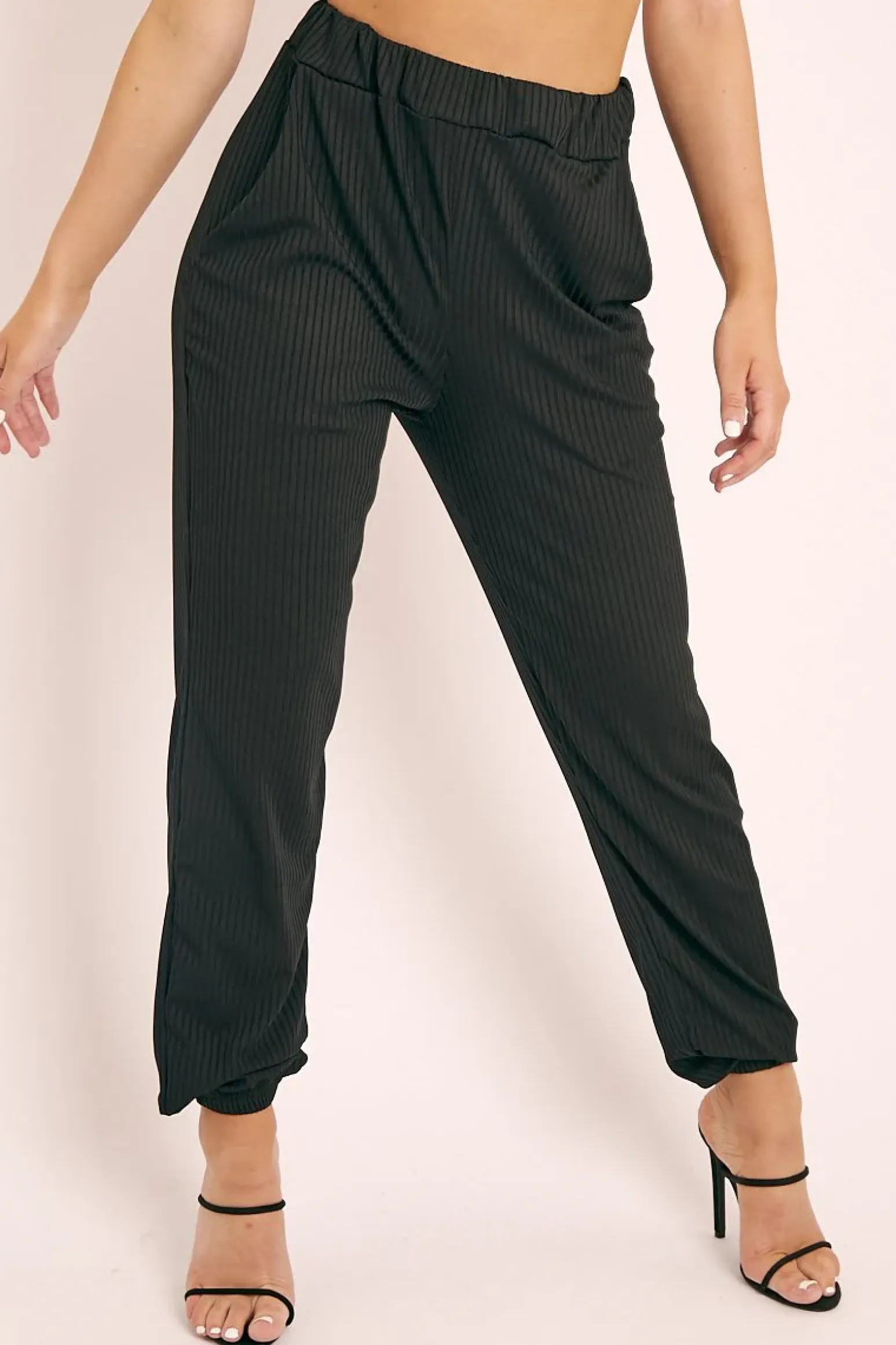 Rebellious Fashion Black Ribbed Cuffed Trousers - Scarletta