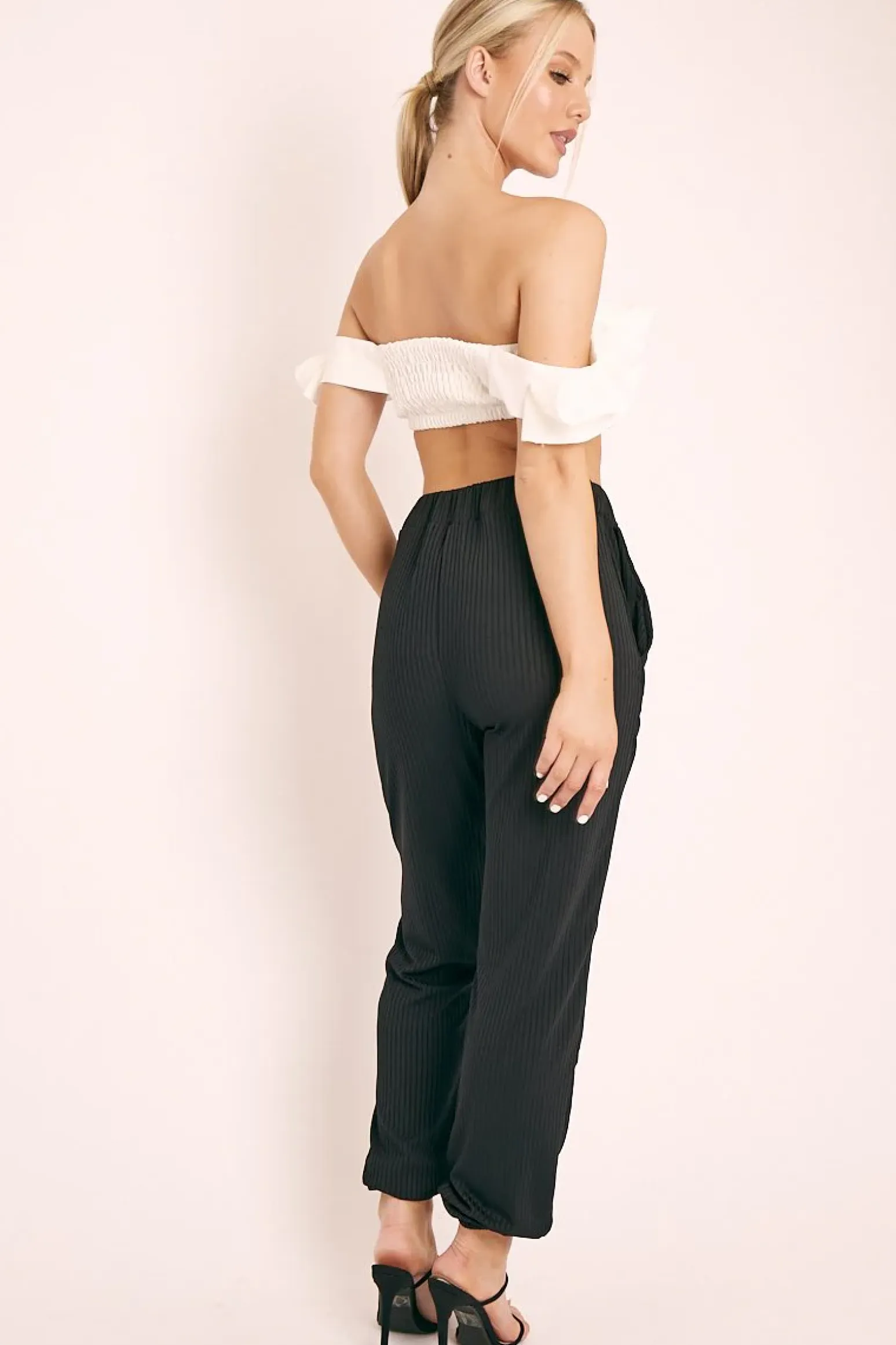 Rebellious Fashion Black Ribbed Cuffed Trousers - Scarletta