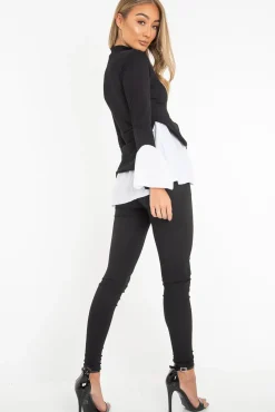 Rebellious Fashion Black Ribbed Flared Shirt and Leggings Co-ord - Aafiya