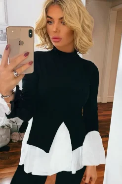 Rebellious Fashion Black Ribbed Flared Shirt and Leggings Co-ord - Aafiya