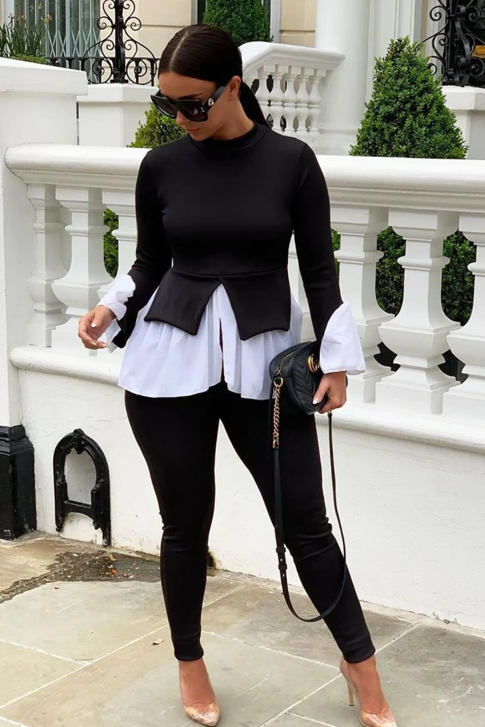 Rebellious Fashion Black Ribbed Flared Shirt and Leggings Co-ord - Aafiya