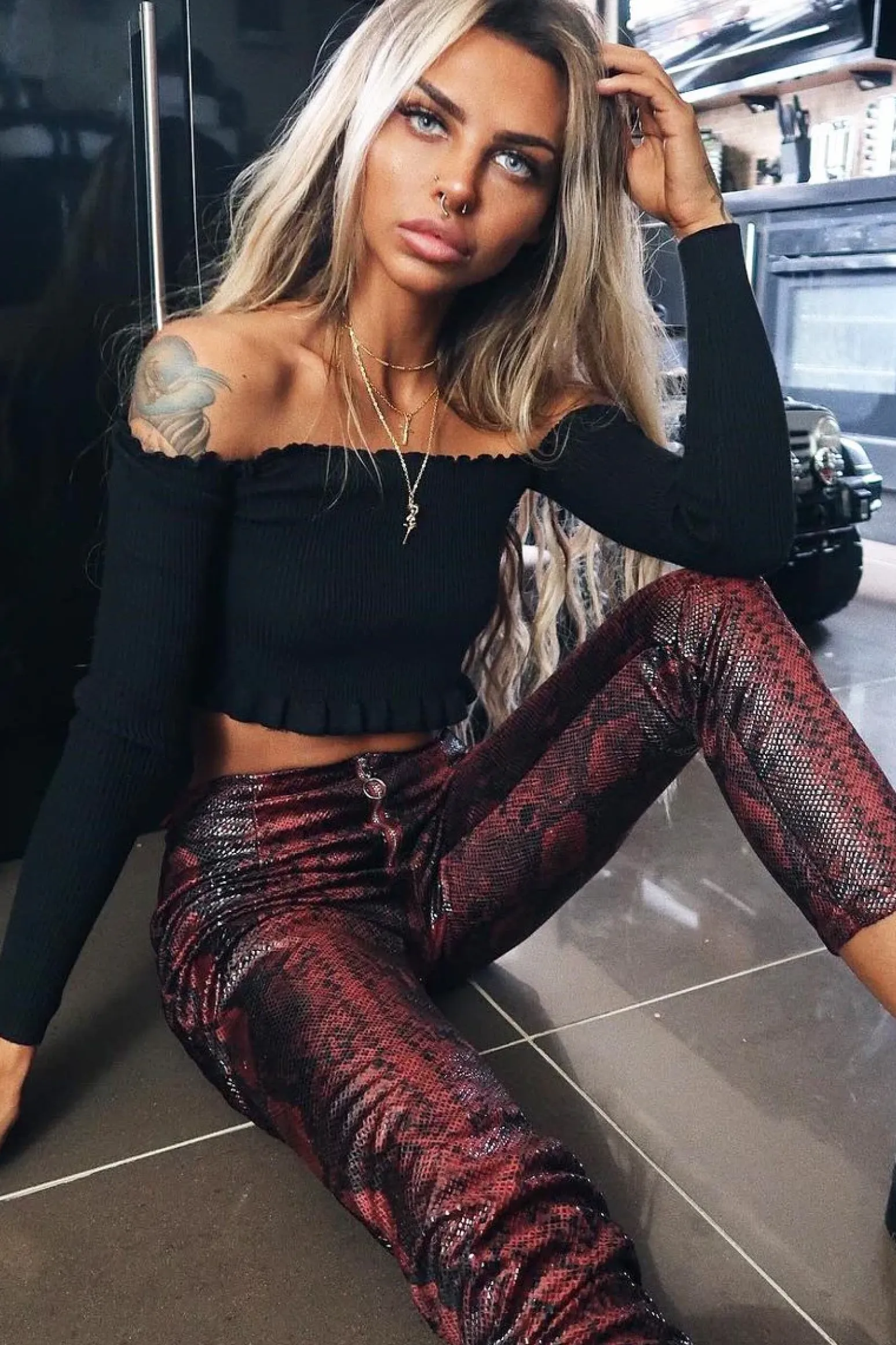 Rebellious Fashion Black Ribbed Frill Bardot Crop Top - Cassidy