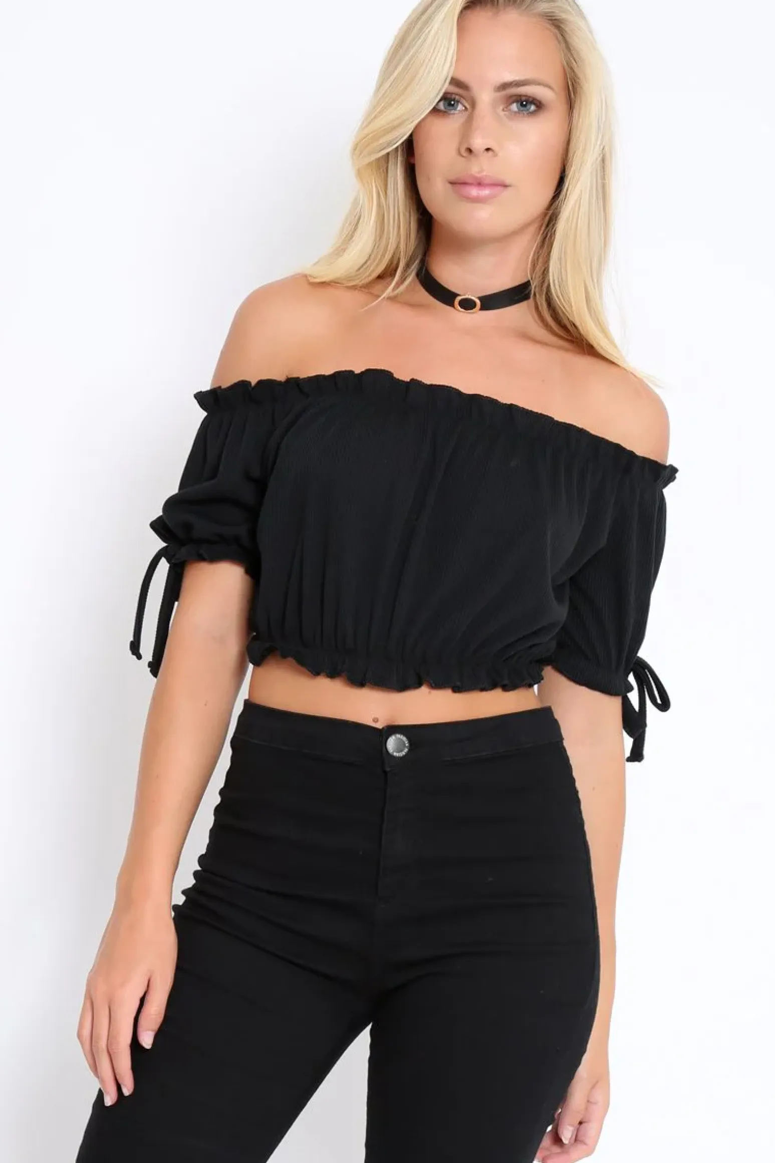 Rebellious Fashion Black Ribbed Frill Gypsy Top - Maysia