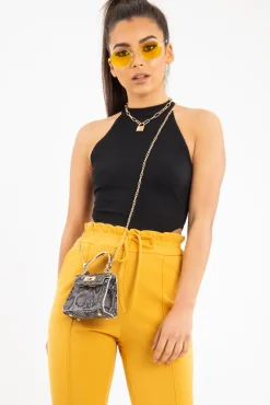 Rebellious Fashion Black Ribbed High Neck Sleeveless Bodysuit - Electra