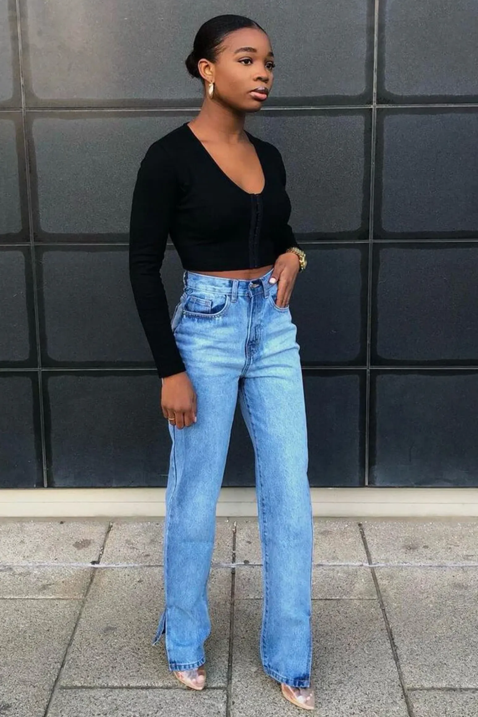 Rebellious Fashion Black Ribbed Hook Fastening Crop Top - Piper