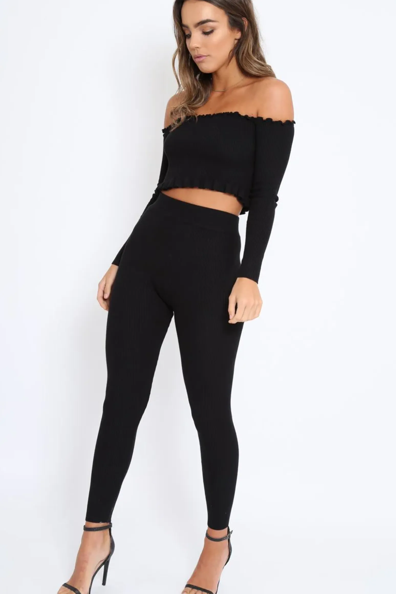 Rebellious Fashion Black Ribbed Knit Co-ord - Luna