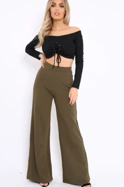 Rebellious Fashion Black Ribbed Lace Up Front Crop Top - Emmy