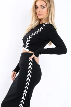 Rebellious Fashion Black Ribbed Lace Up Jumper - London