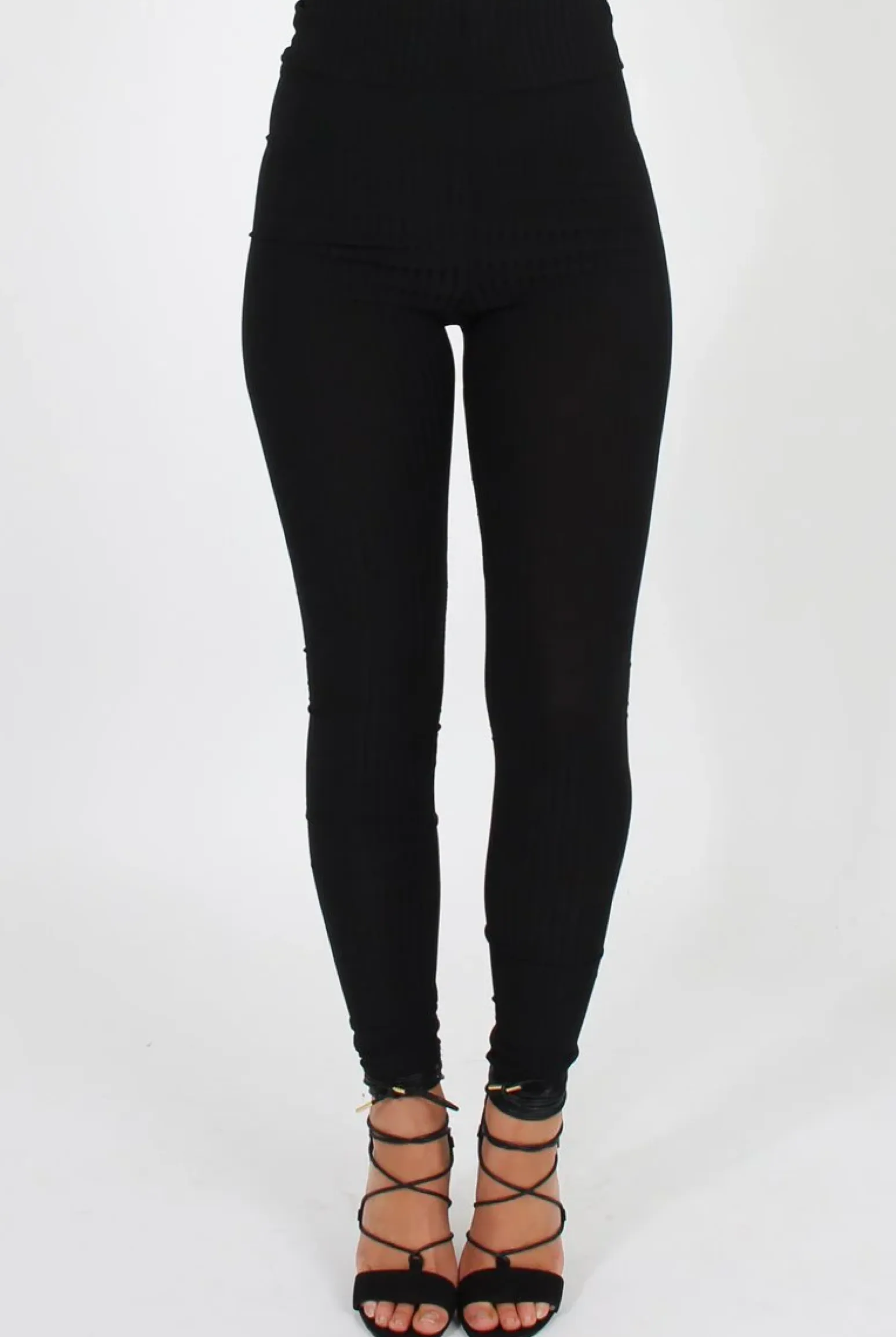 Rebellious Fashion Black Ribbed Leggings - Kirsty