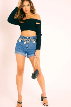 Rebellious Fashion Black Ribbed Long Sleeve Extreme Cut Out Crop Top - Shaina