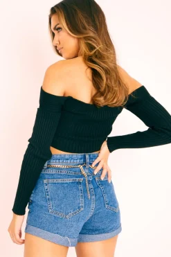 Rebellious Fashion Black Ribbed Long Sleeve Extreme Cut Out Crop Top - Shaina
